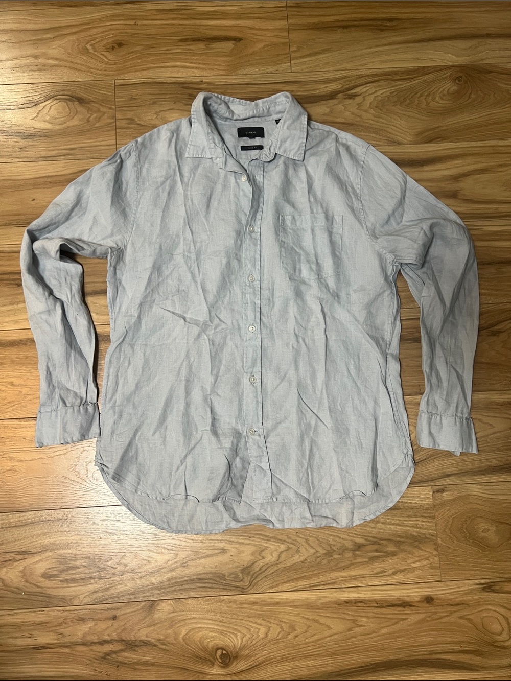 Vince Light Blue Linen Classic Fit Button-Up